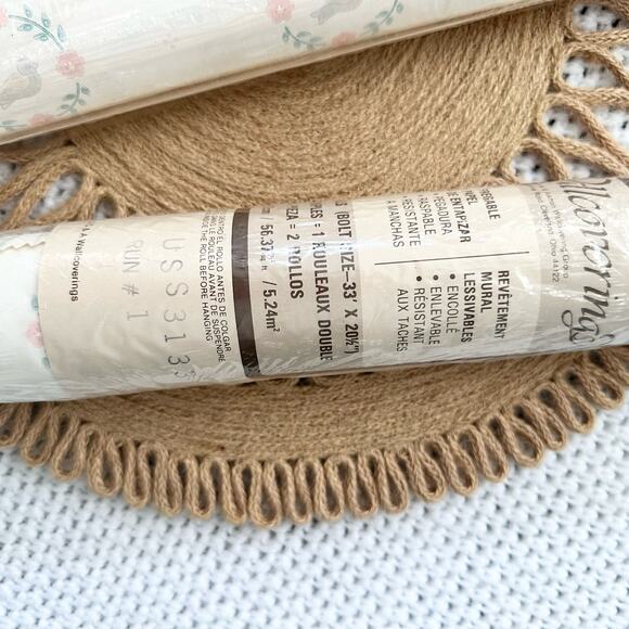 Vintage Collins Aikman Wallcoverings Sitting Bird Floral Wreath 2.5 Bolts Rolls - Picture 4 of 7